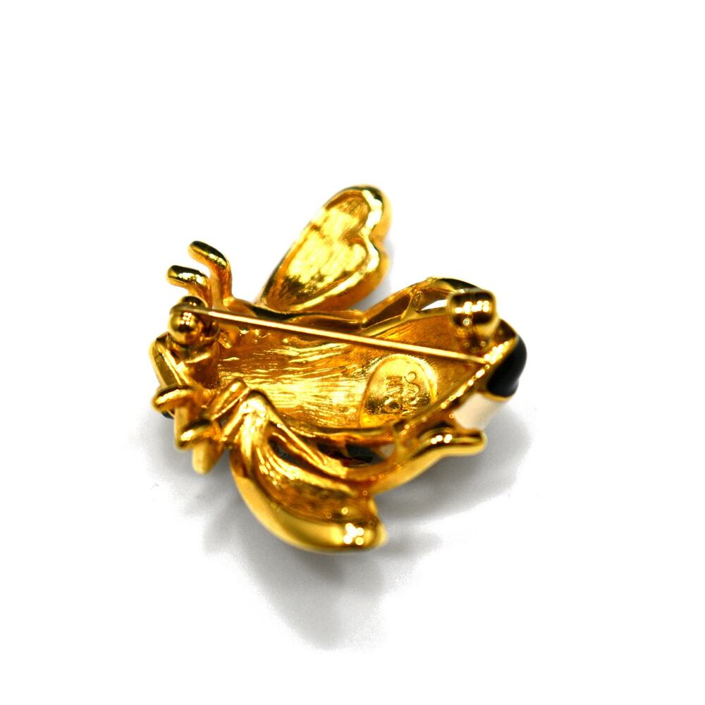 Vintage Joan Rivers Bee Brooch Rhinestone Enamel Gold Tone 1990s - Picture 5 of 10